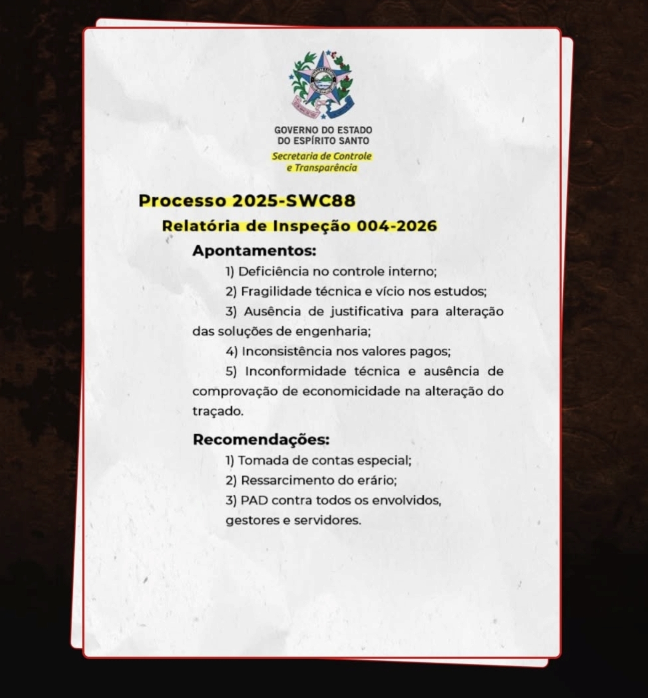 Lucas Polese divulga documentos sobre caso no DER-ES e pressão por nova investigação aumenta no Espírito Santo 8 Foto Reprodução
